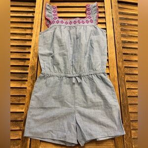 Gymboree Chambray Romper with Pink & Purple Embroidery Accents Size 10 NWOT